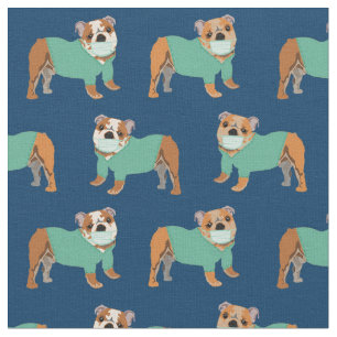 Tissu Chiens anglais de Bulldog en maquis bleu marine