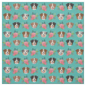 Tissu Chiens australiens et fleurs roses (Échantillon)