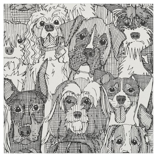 Tissu chiens beaucoup noir blanc (Échantillon)