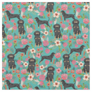 Tissu Chiens coonhound vintage floral turquoise