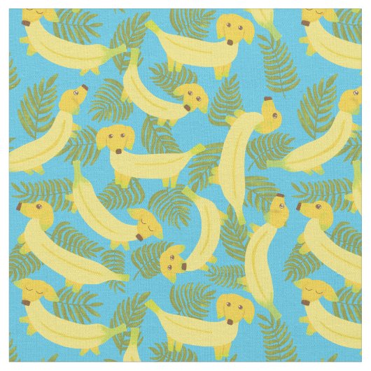 Tissu Chiens de banane tropicale mignons à motifs (Fermer)
