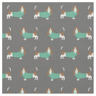 Tissu Chiens de Basset Hound gris maquis