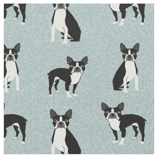 Tissu Chiens de Boston Terrier bleu clair (Fermer)
