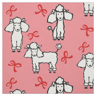 Tissu Chiens de caniche rouge Bow rose