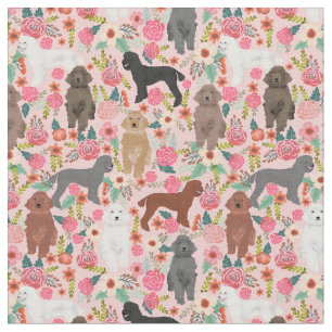 Tissu chiens de caniche vintage floral rose