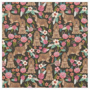 Tissu Chiens de Cocker Espaniel vintage floral noir