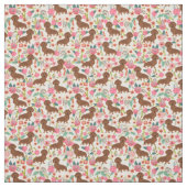 Tissu Chiens de Dachshund Crème vintage à fleurs (Échantillon)