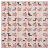Tissu Chiens de Dachshund flore rose (Échantillon)