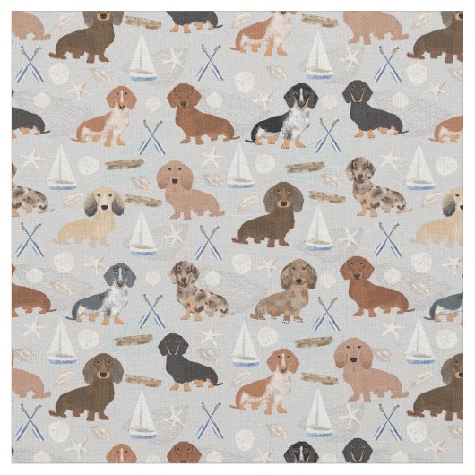 Tissu Chiens de Dachshund gris marine (Fermer)
