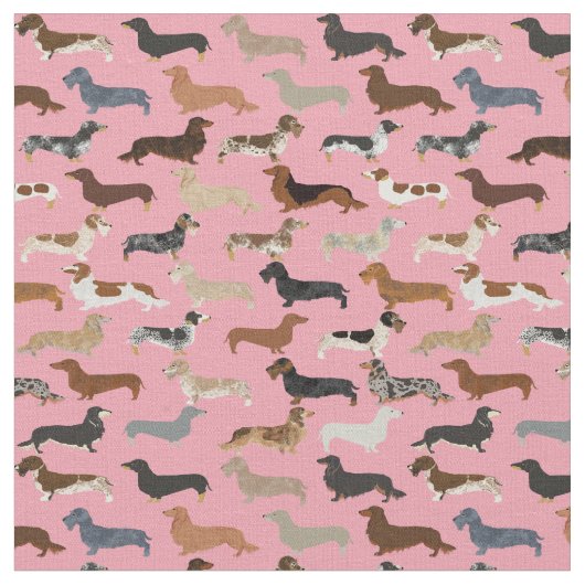Tissu Chiens de Dachshund roses (Fermer)