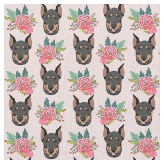 Tissu Chiens de Doberman floral rose (Fermer)