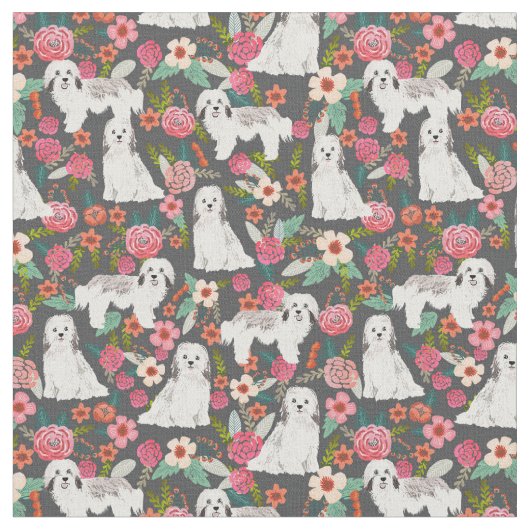 Tissu Chiens de Havan floral (Fermer)