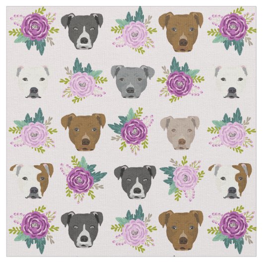 Tissu Chiens de Pitbull lavande florale (Fermer)
