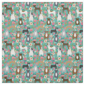 Tissu Chiens de Pitbull vintage floral turquoise (Échantillon)