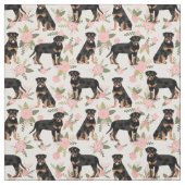 Tissu Chiens de Rottweiler flores de pêche (Échantillon)