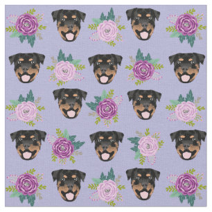 Tissu Chiens de Rottweiler flores pourpres