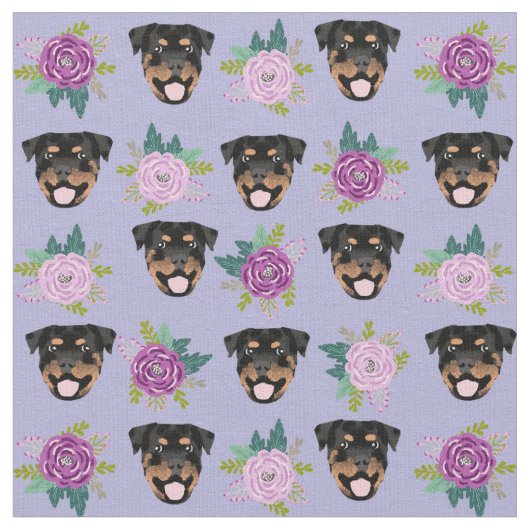Tissu Chiens de Rottweiler flores pourpres (Fermer)