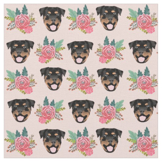 Tissu Chiens de Rottweiler flores roses (Fermer)