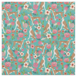 Tissu Chiens d'Ibizan Hound vintage floral turquoise