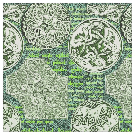 Tissu Chiens et chevaux celtiques en vert (Fermer)