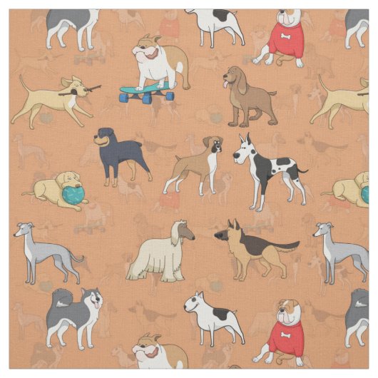 Tissu Chiens mignons Design Motif Orange (Échantillon)
