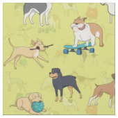 Tissu Chiens mignons Design Motif Vert Jaune (Fermer)