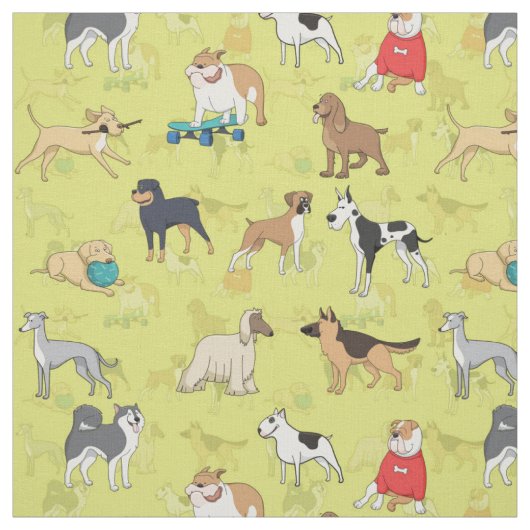 Tissu Chiens mignons Design Motif Vert Jaune (Échantillon)