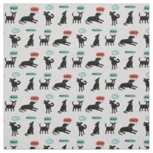 Tissu Chiens Noirs Motif de Chiens Jappant Mignons