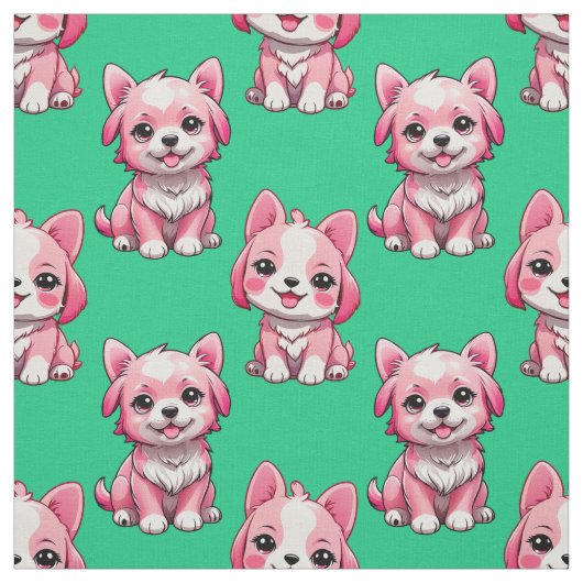 Tissu Chiens roses mignons - Vert  (Échantillon)
