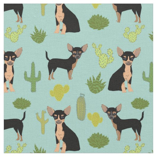 Tissu Chihuahua cactus chiens bleu clair (Fermer)