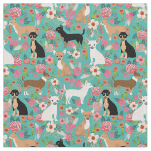 Tissu Chihuahua Chiflals vintages turquoise