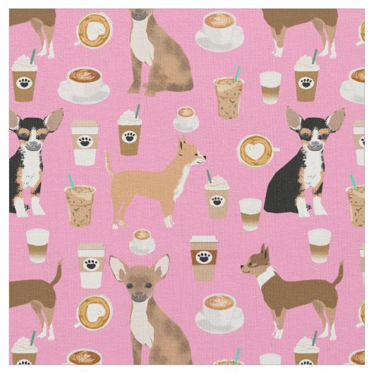 Tissu Chihuahua dogs café rose (Fermer)