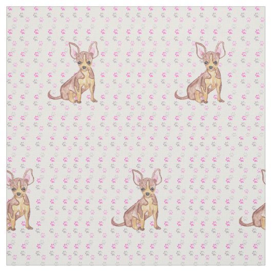Tissu Chiot mignon de chiwawa dans l'aquarelle et les (Échantillon)