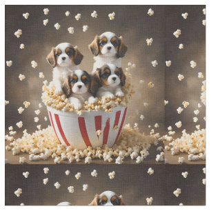 Tissu Chiots Cavalier Spaniel au pop-corn,