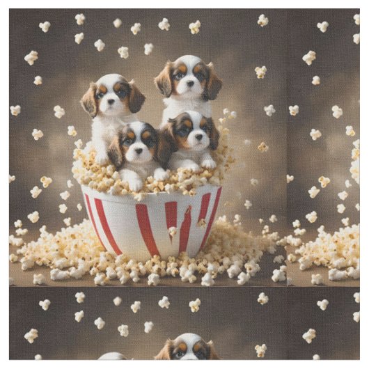 Tissu Chiots Cavalier Spaniel au pop-corn, (Fermer)