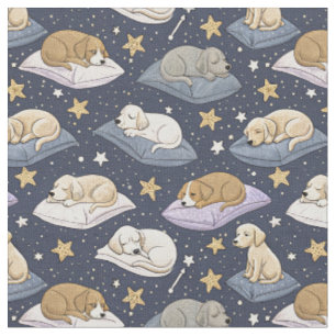 Tissu Chiots endormis Nuit étoilée - Motif de chien mign