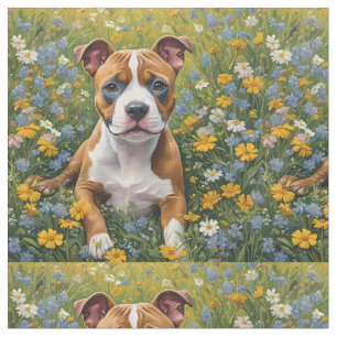 Tissu Chiots Staffordshire Bull Terrier Art Acrylique,