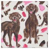 Tissu CHOCOLAT LAB Aquarelle Labrador Retriever Chien (Fermer)