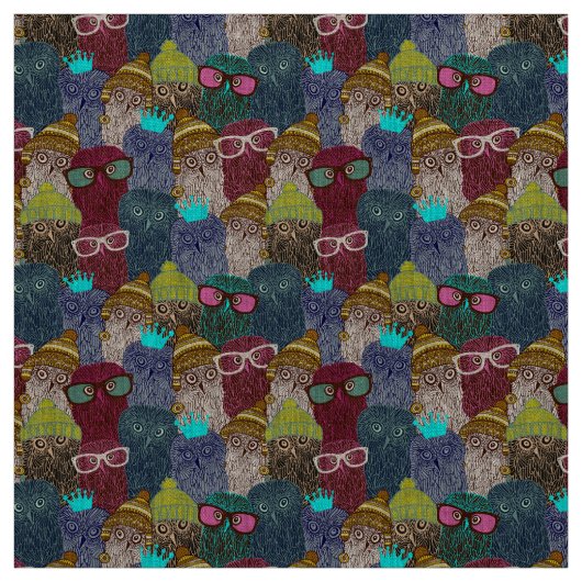 Tissu Chouette dans la couronne (Échantillon)