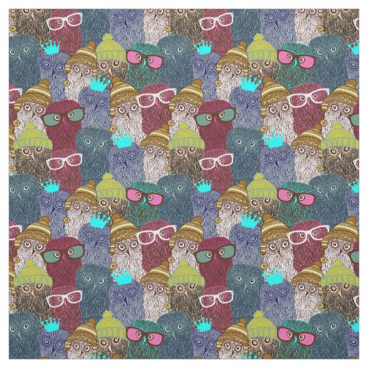 Tissu Chouette dans la couronne (Échantillon)