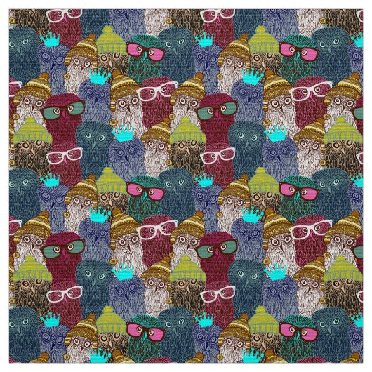 Tissu Chouette dans la couronne (Échantillon)