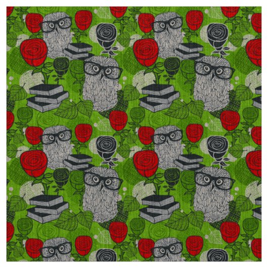 Tissu Chouette en roses rouges (Échantillon)