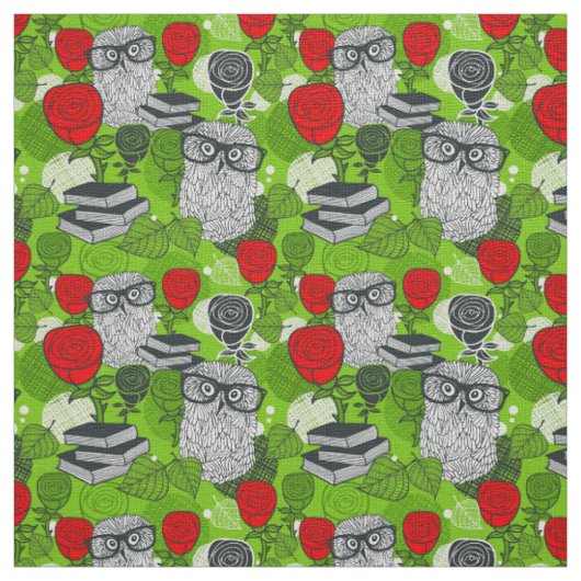 Tissu Chouette en roses rouges (Échantillon)