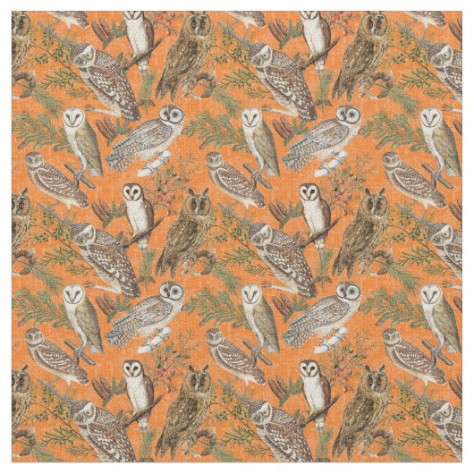 Tissu Chouettes vintages - Orange (Fermer)