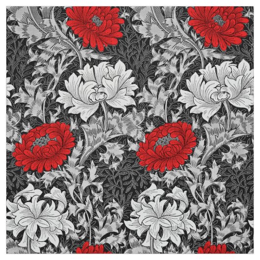 Tissu Chrysanthèmes, gris et rouge de William Morris (Échantillon)