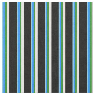 Tissu Ciel bleu, bleu, vert de la forêt, blanc et noir