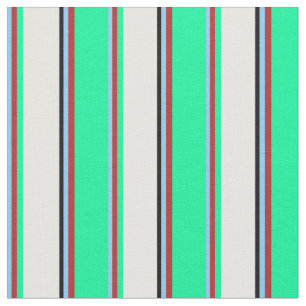 Tissu Ciel clair bleu, rouge, vert, blanc et noir