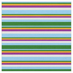 Tissu Ciel clair bleu, vert, orange, violet et crème à l
