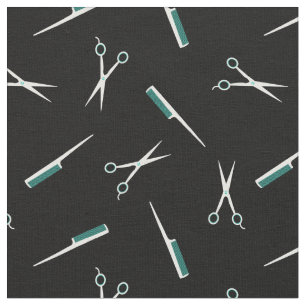 Tissu Ciseaux et combs - Noir blanc Turquoise