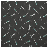 Tissu Ciseaux et combs - Noir blanc Turquoise (Échantillon)